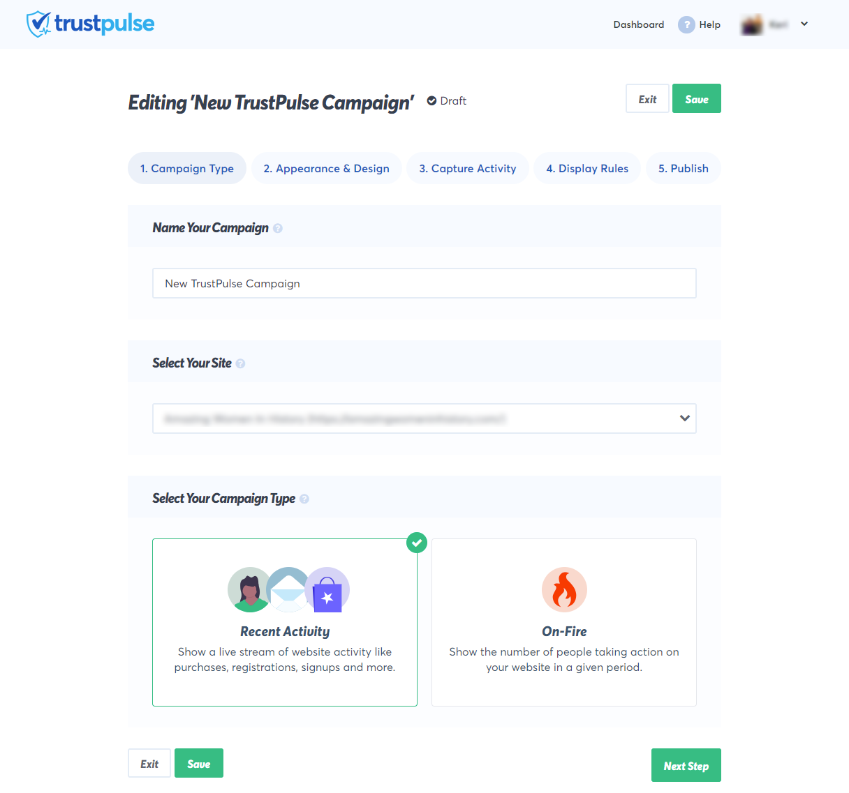 TrustPulse campaign builder screenshot