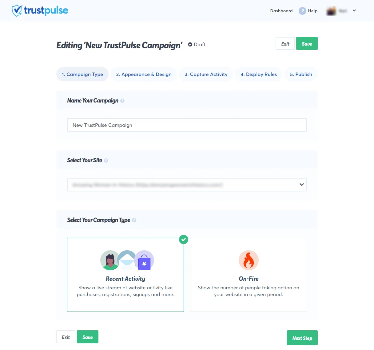 TrustPulse campaign builder screenshot
