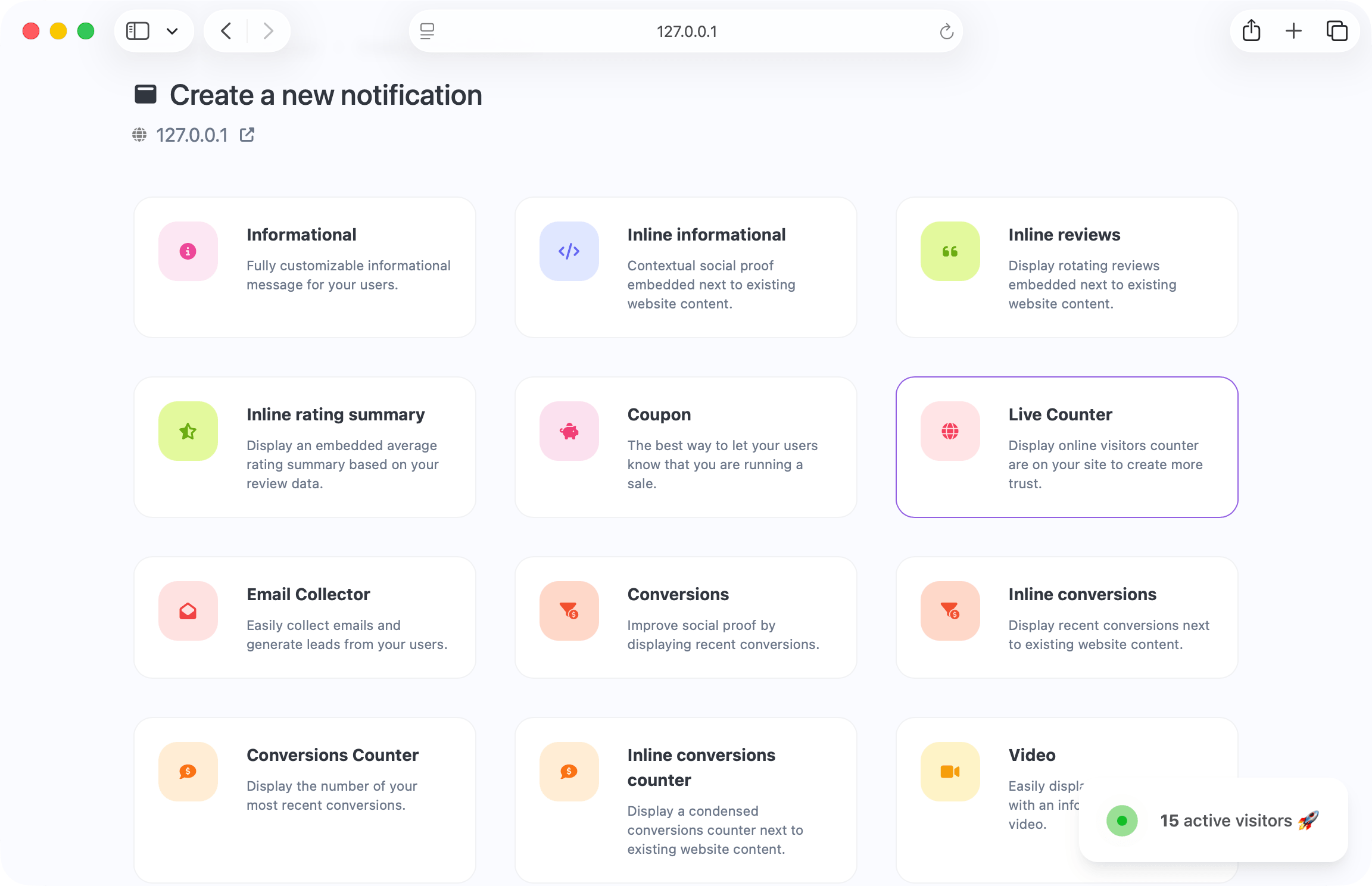 66socialproof notification selection screen