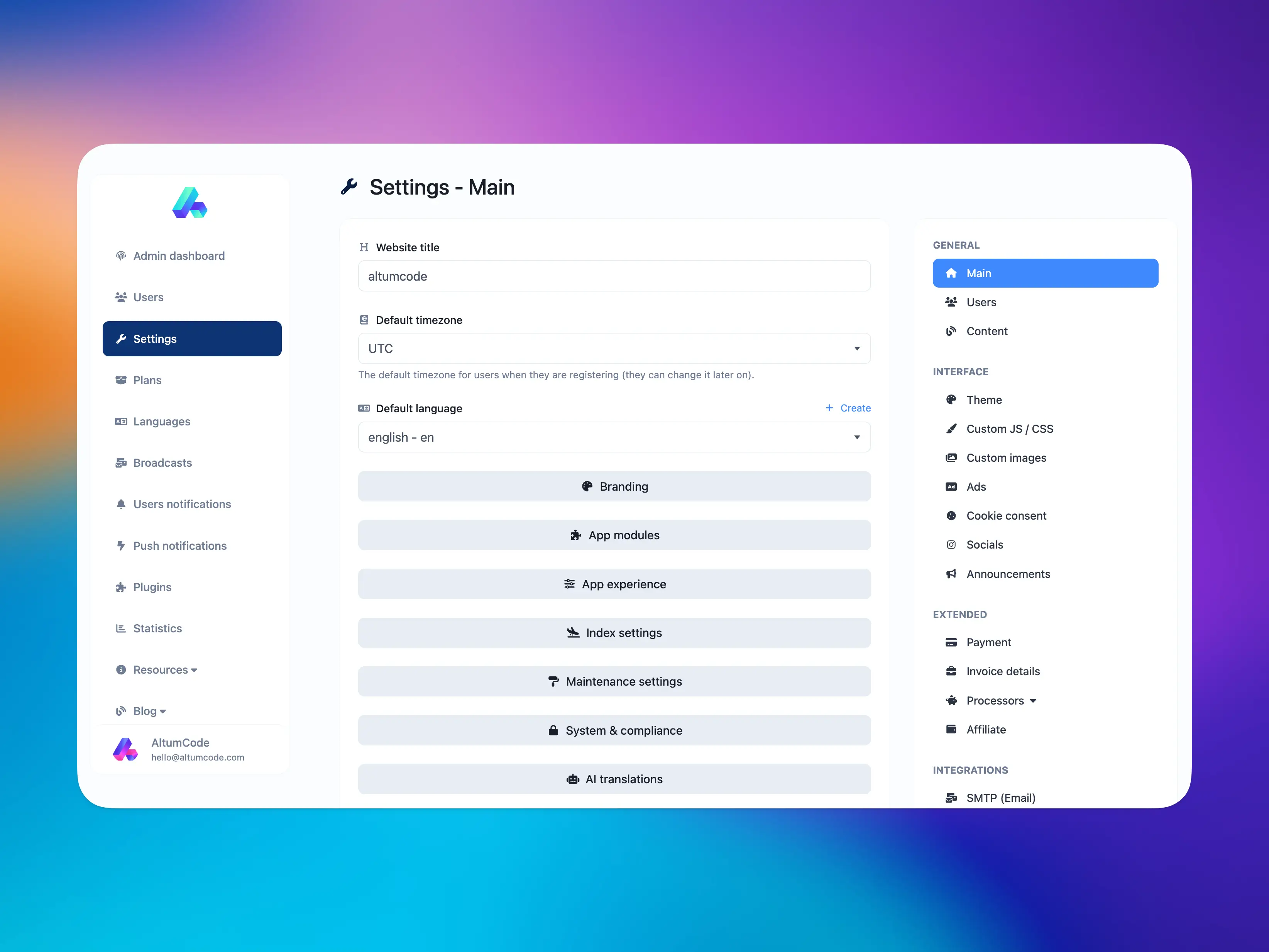 66socialproof admin panel showing the main settings page