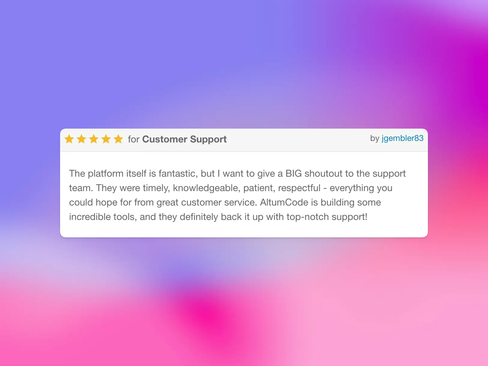66socialproof five-star customer support review from jgembler83